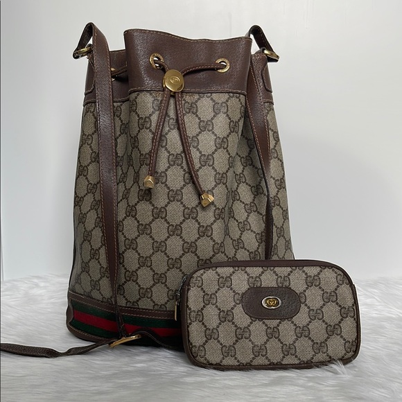 Vintage Gucci Guccisima Web Canvas Bucket Bag/Gucci GG Web Ophidia pouch - Picture 1 of 12